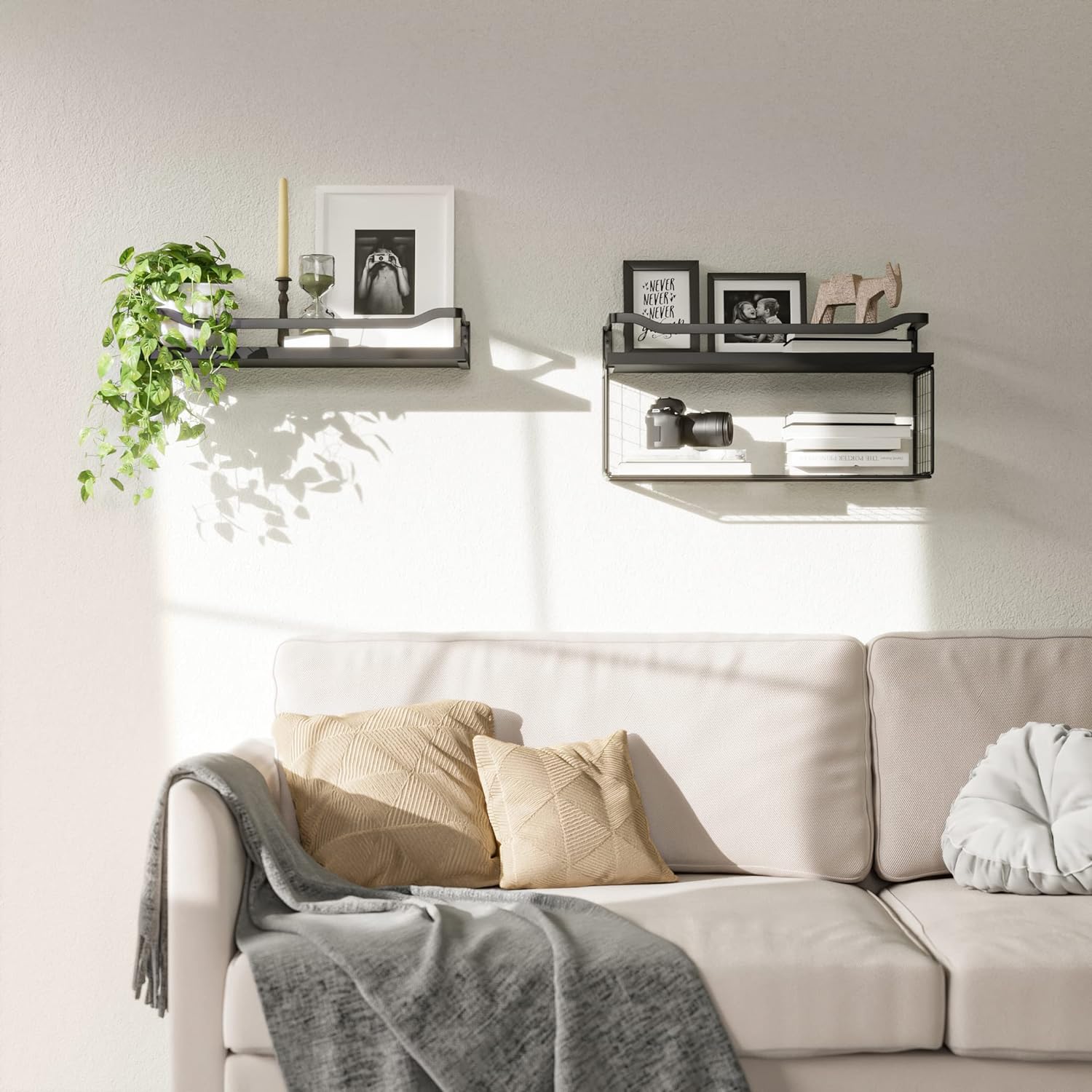 Floating Shelves with Wire Storage Basket, Bathroom Shelves, Wall Shelves Floating Shelves with Wire Storage Basket, Bathroom Shelves, Wall Shelves